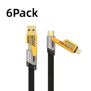 6Pack 4-in-1 Fast Charging Cable Nylon Braided USB A Type-C Dual Connector