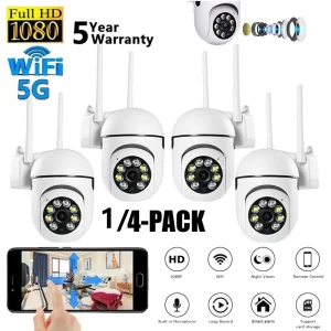 1/4-Pack Video Surveillance Camera Wireless 5G WiFi Security Camera System Smart Outdoor Night Vision Home Waterproof Camera
