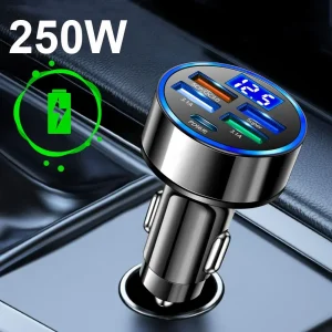 5 Ports LED Car Charger 250W Fast Charging Adapter Type C