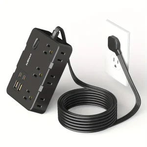 Surge Protector Ultra Thin Flat US Plug,  5ft Extender Cable, Power Strip Adapter for Home Office